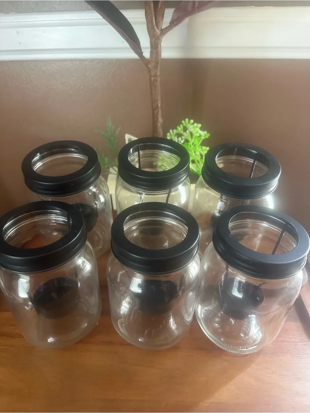 Clear Glass Hanging Candle Jar with Black Lid and Holder set of 6